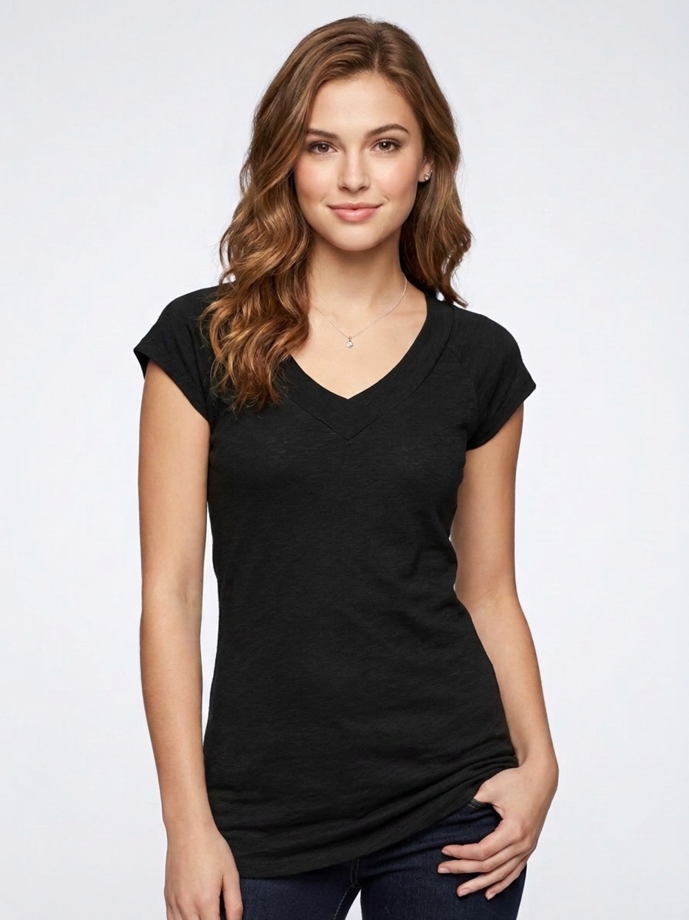 Wet Seal Black Short Sleeve V-Neck Knit Top
